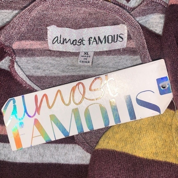 Almost Famous Purple Striped Fleece Long Sleeve Crop Top - Picture 6 of 10